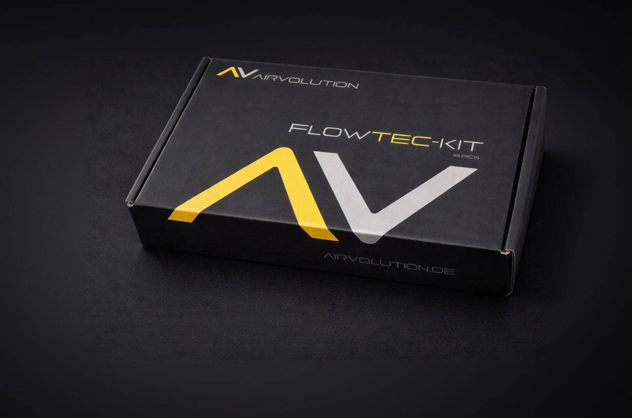 Seitenansicht der FlowTec-Kit Verpackung – Tuning-Zubehör für GAMO Luftgewehre von Airvolution